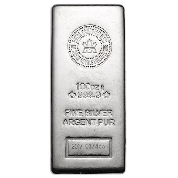 Royal Canadian Mint 100 oz Silver Bar (RCM) for Sale - Money