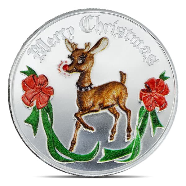 Colorized Rudolph 1 Troy Oz Silver Round - .999 Pure