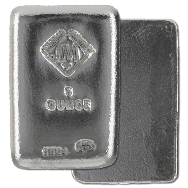 Johnson Matthey 5-oz Silver Bar (Poured), .999 Pure