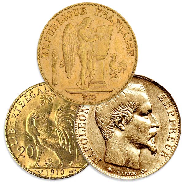 French 20 Franc Gold, Rooster/Napoleon Gold Coins for Sale