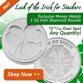 Luck of the Irish for Silver Stackers. Grab the Exclusive Money Metals 1 oz   Silver Shamrock Rounds for $2.99 per oz, over spot. Any Quantity. Shop Now.