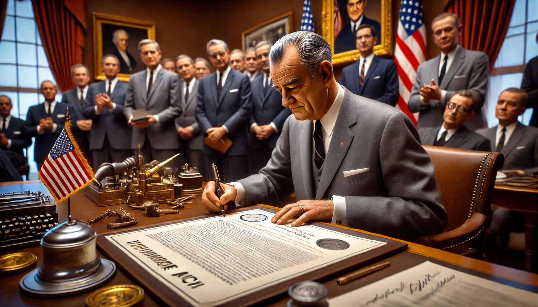 Lyndon B Johnson signing the Coinage Act of 1965. ChatGPT