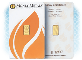 1 Gram Gold Bars (Money Metals) | Shop Now >